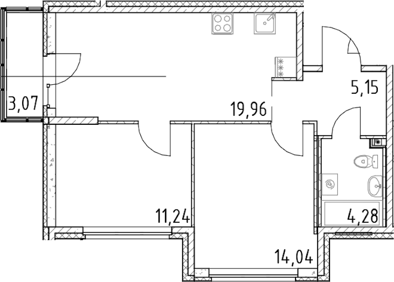 2-комнатная квартира 54.67 м², 16/23 эт., ЖК «Город Первых»